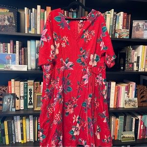 3X Red and Floral Old Navy Faux Wrap Dress